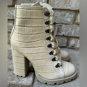 Schutz croc-embossed lace-up boots